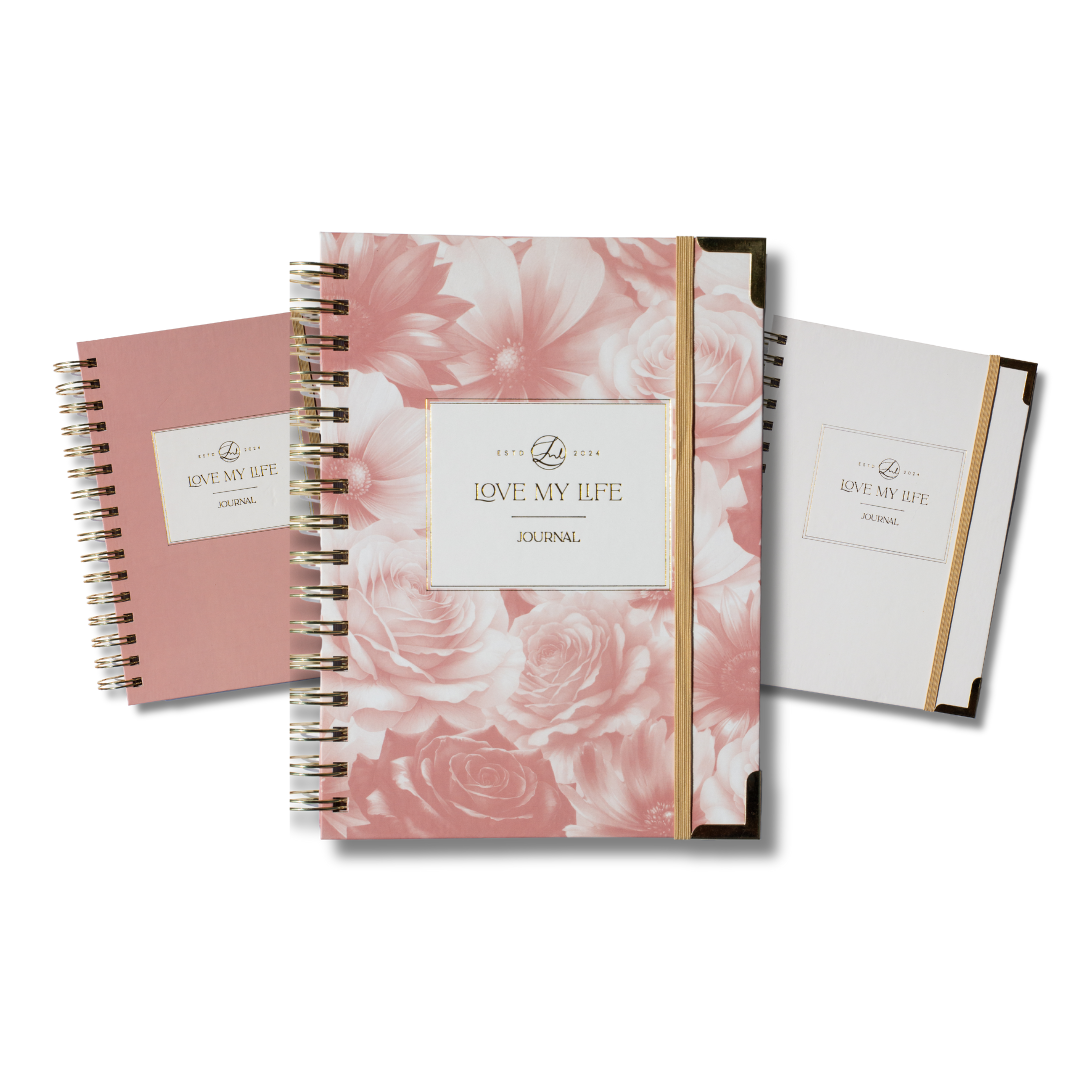 Floral design journal with 'Love My Life' branding on a white background