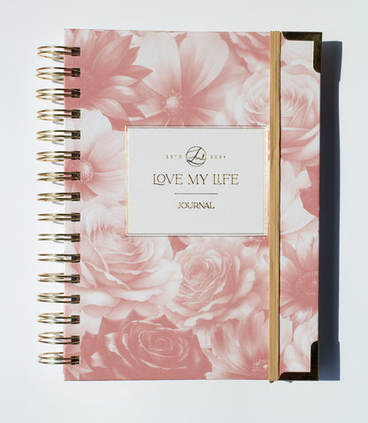 Journal with floral design and 'Love My Life' branding on a white background
