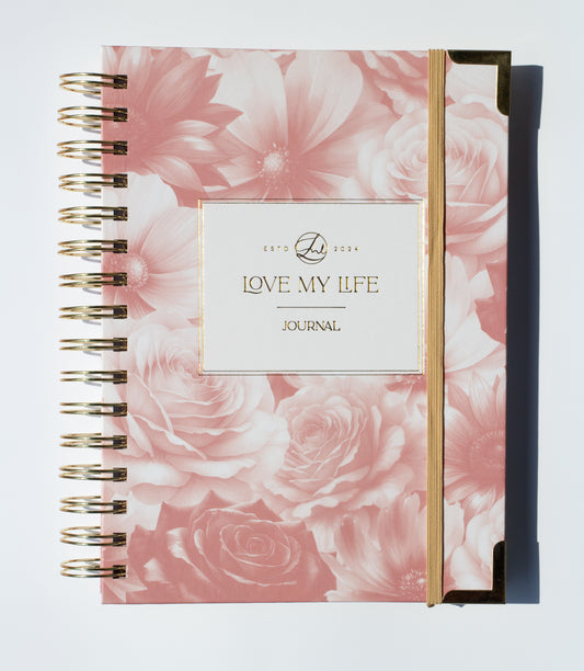 Journal with floral design and 'Love My Life' branding on a white background